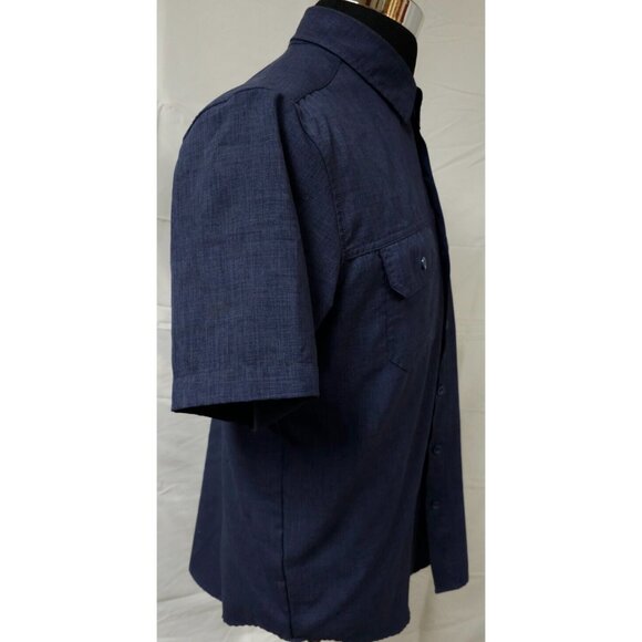 Orvis Classic Collection Mens Medium Dark Blue Short Sleeve Logo Button Up Shirt - Picture 7 of 12